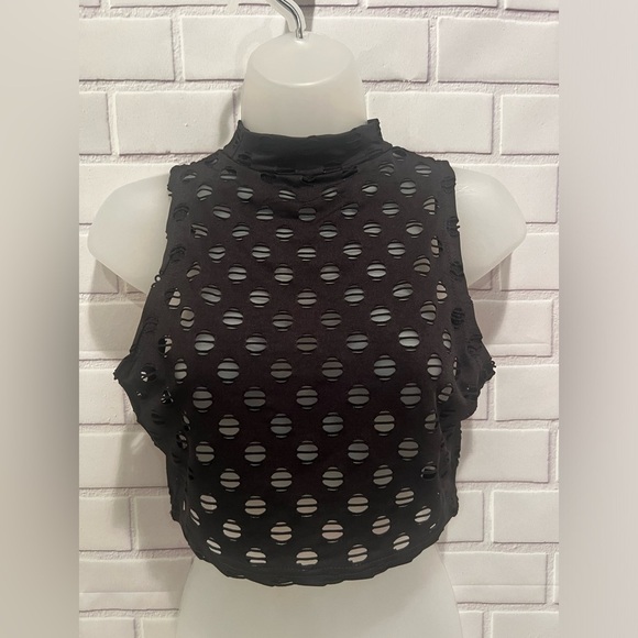 BLUSH MARK Women's Perforated Sleeveless Turtleneck Top & pants black  /M - Picture 2 of 13